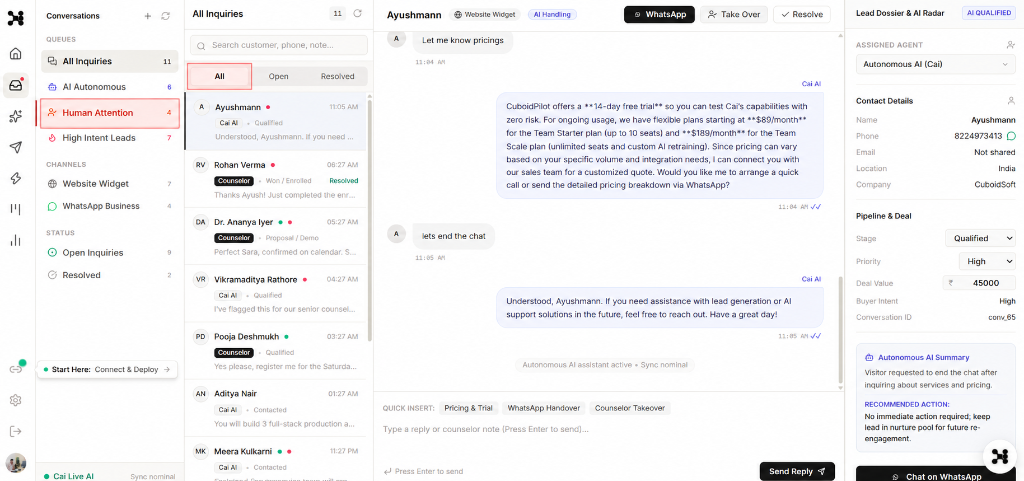 CRM human team conversations inbox and triage